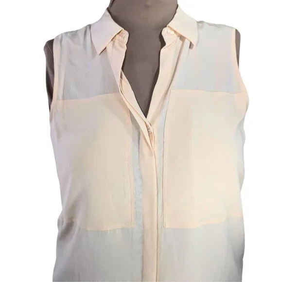 Max Studio Large NWT Sleeveless Peach Silk Collared Blouse - Picture 3 of 9